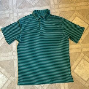 Atlantic Sol Golf Polo Shirt Medium Green Striped Performance Short Sleeve